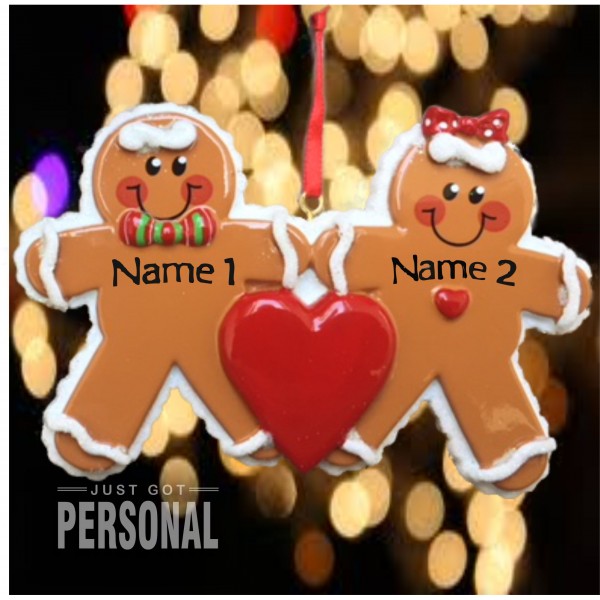 Hand Personalised Gingerbread Couple Christmas Tree Decoration